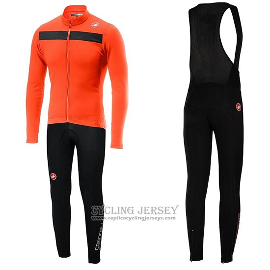 2019 Cycling Jersey Castelli Puro 3 Orange Black Long Sleeve And Bib Tight